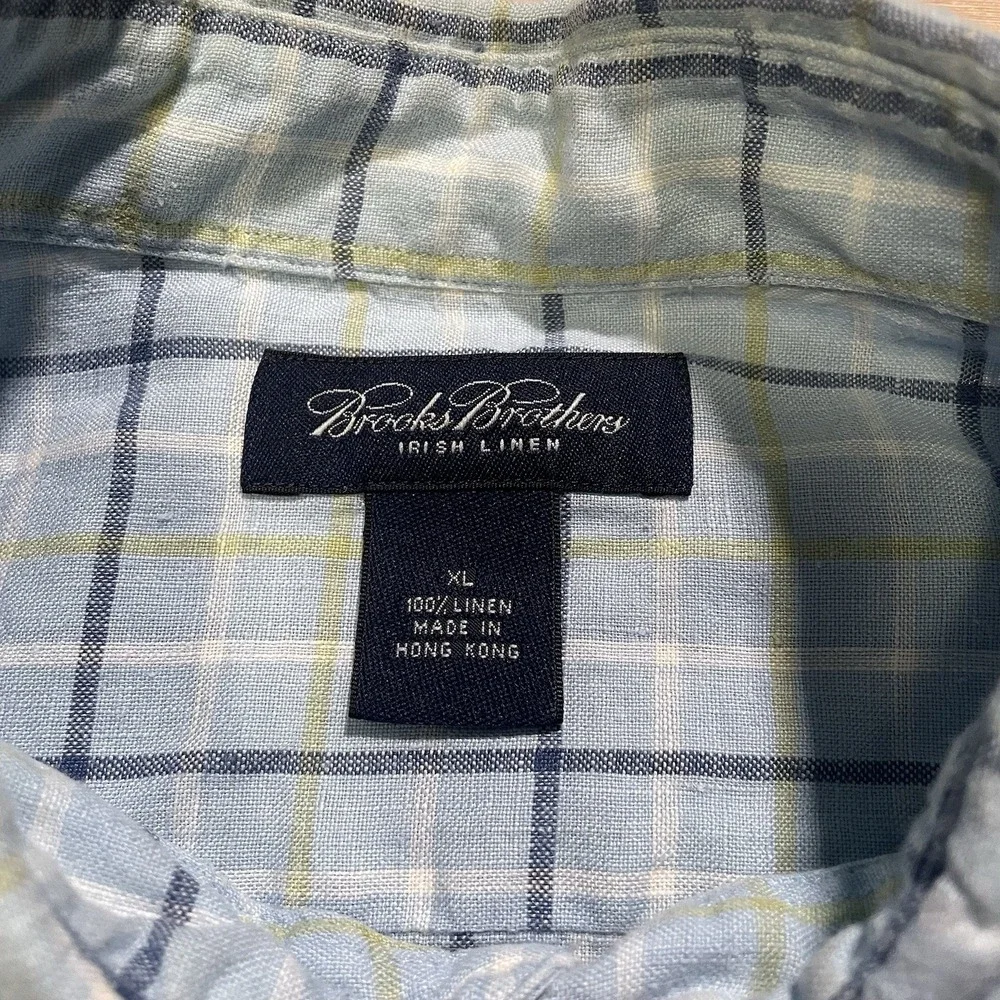Men's Brooks Brothers Light Blue Short Sleeve 100% Irish Linen Shirt Size XL